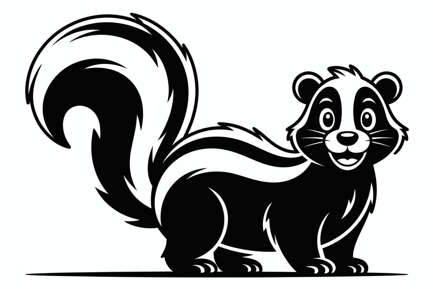 Smiling Skunk Illustration in Black and White with Striped Tail vector