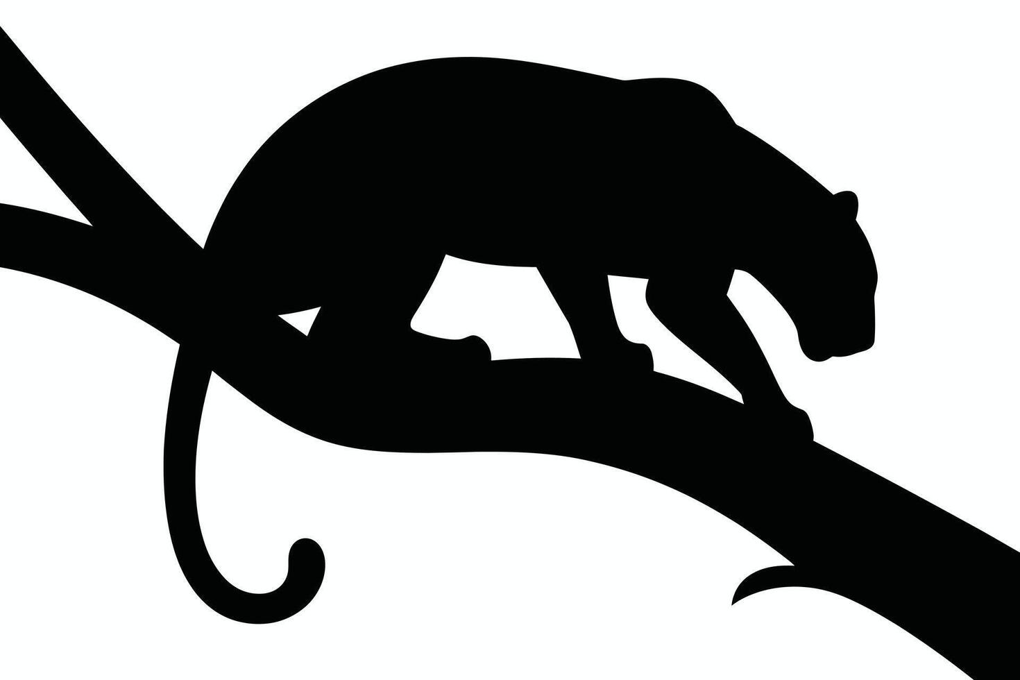 Black Panther Silhouette on Tree Branch Against White Background 1 vector
