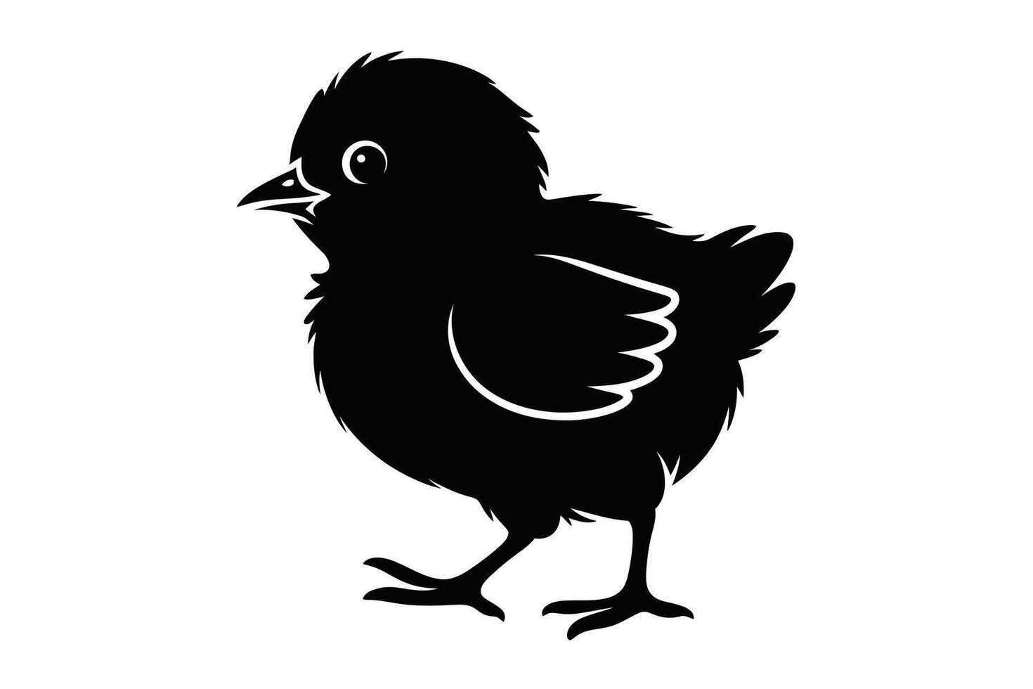 Black Silhouette of a Chick Standing on White Background vector