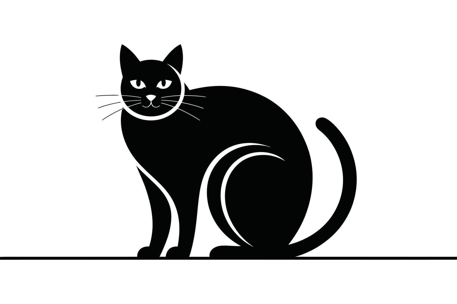 Black Cat Silhouette Sitting on a Line Against White Background vector