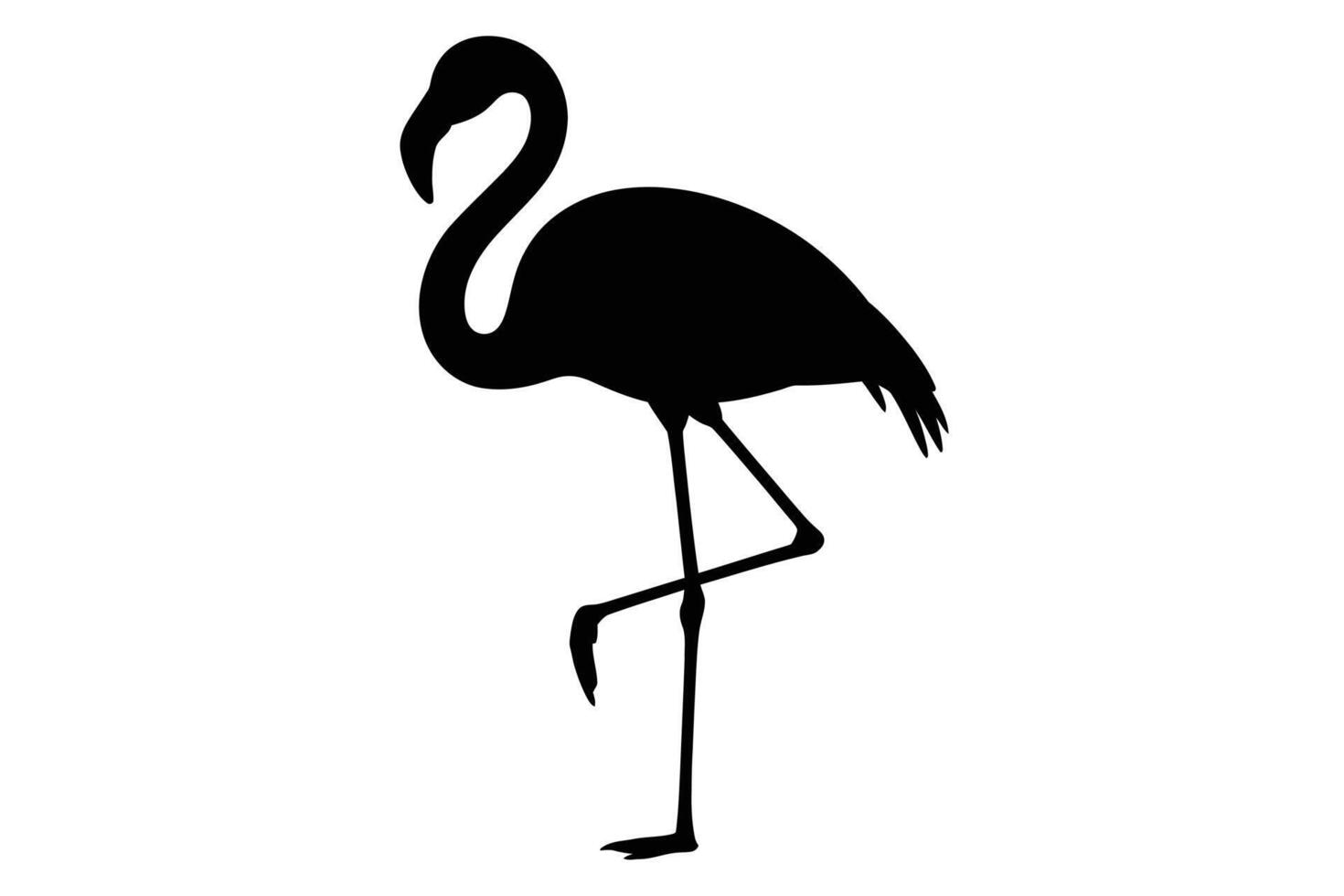 Black Flamingo Silhouette Standing on One Leg white vector