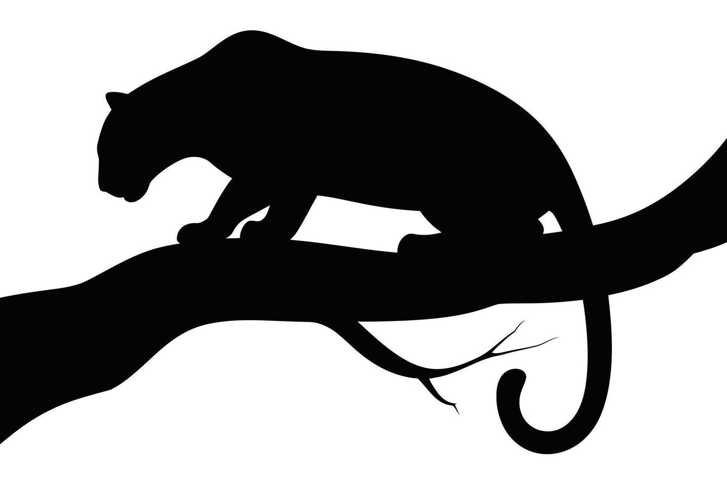 Black Panther Silhouette on a Tree Branch Against White Background vector