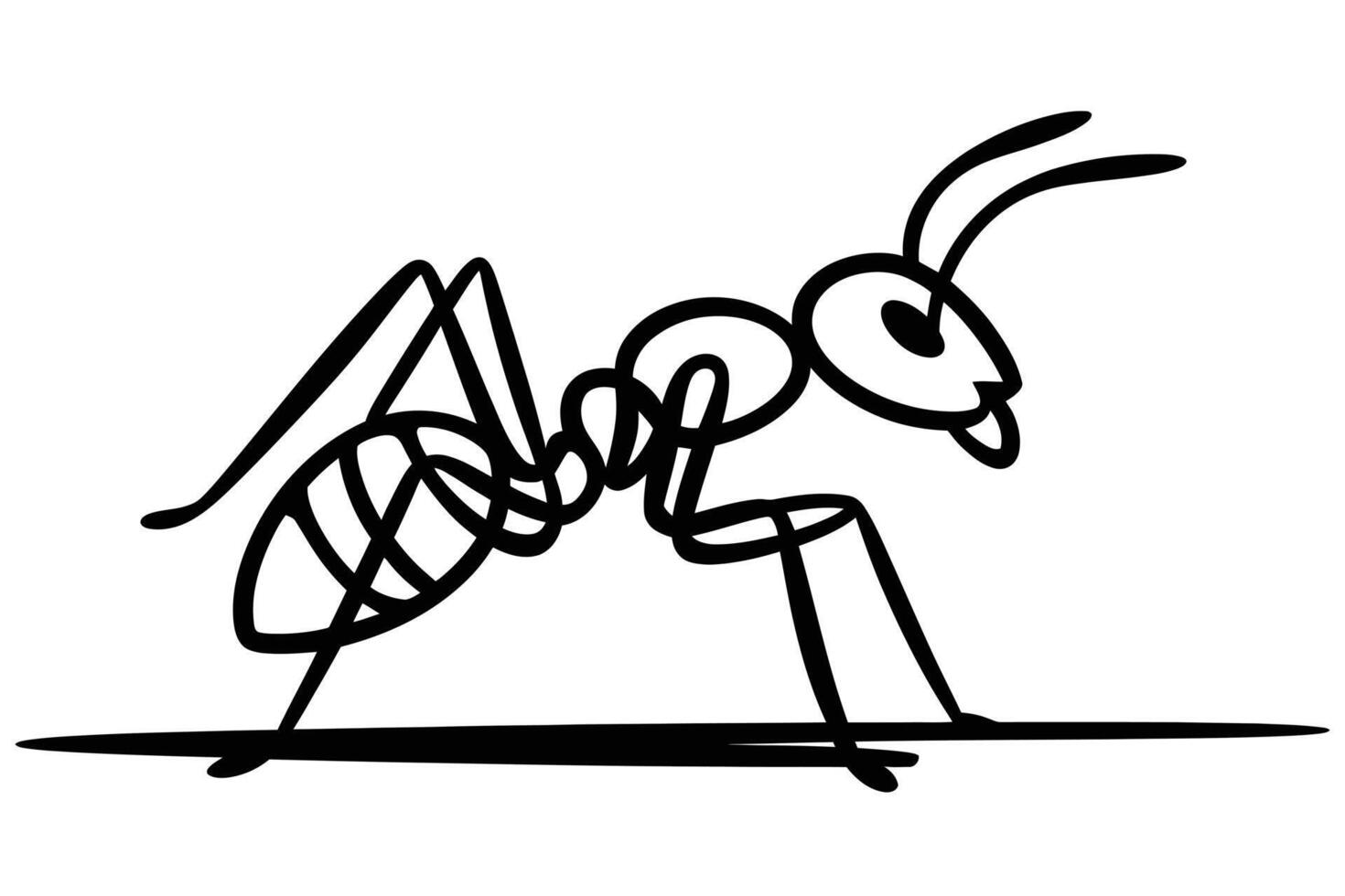 Black and white ant illustration with tongue sticking out on white background vector