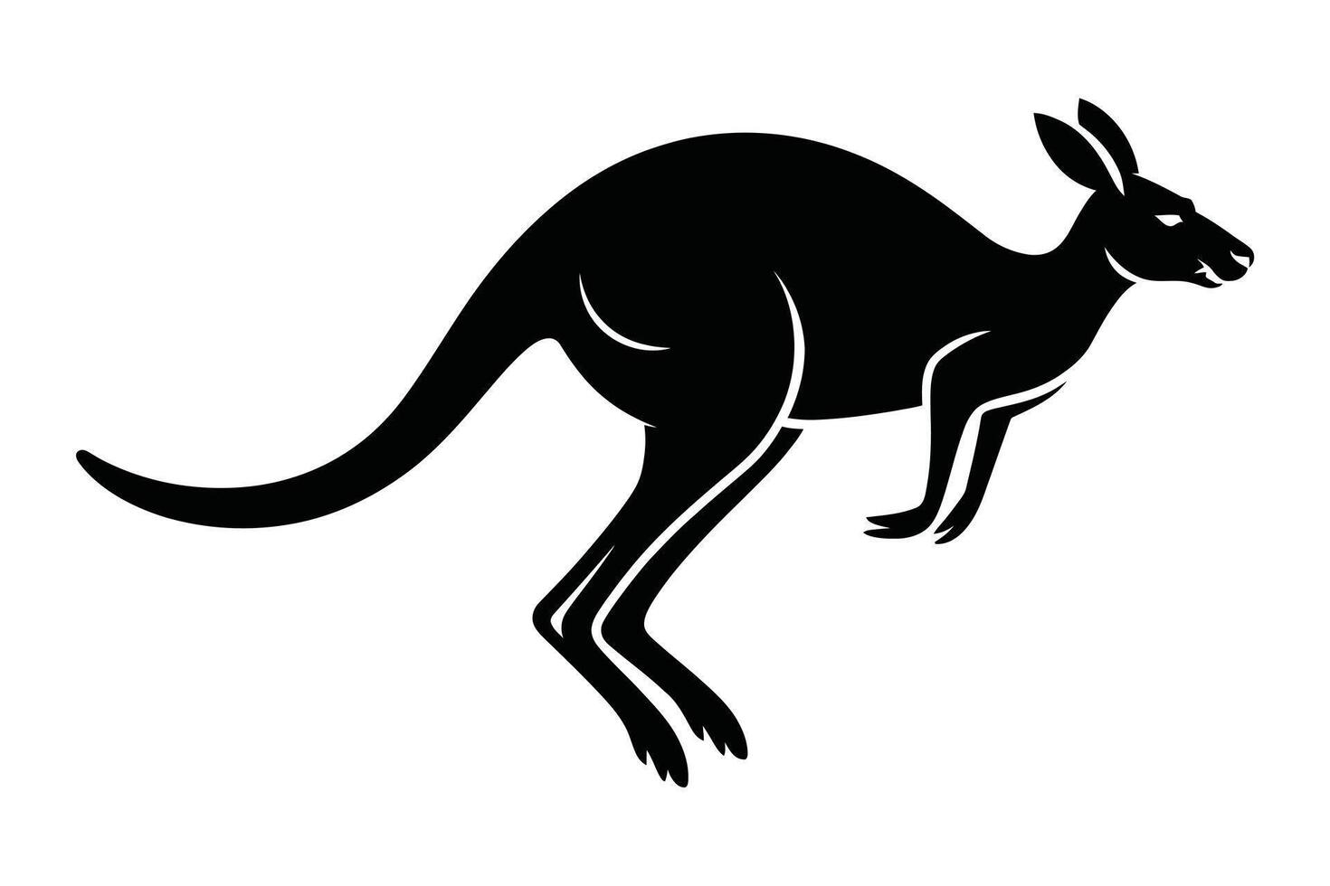 Black Kangaroo Silhouette Jumping on White Background vector