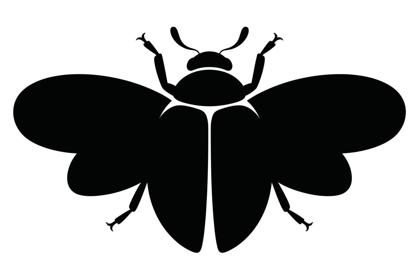 Black Insect Silhouette with Antennae and Wing Shapes on White Background vector