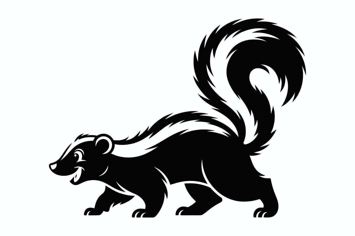 Black and White Skunk Illustration Walking with Tail Raised vector