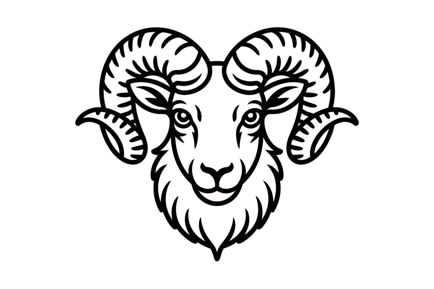 Black and White Ram Head Outline on White Background vector