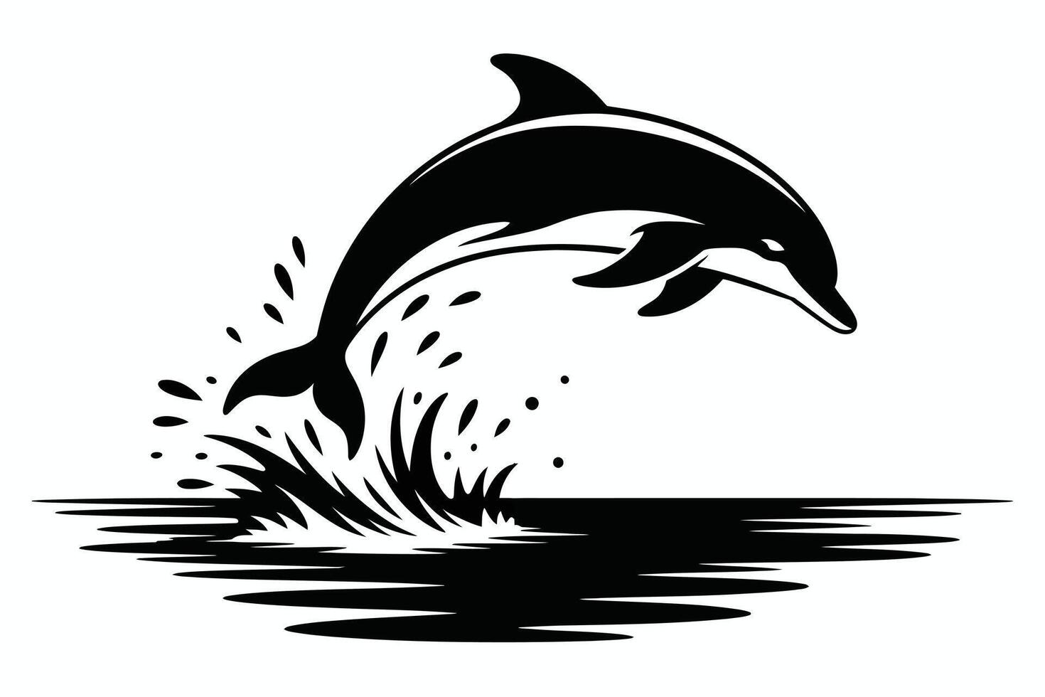 Black and white dolphin leaping from water illustration vector