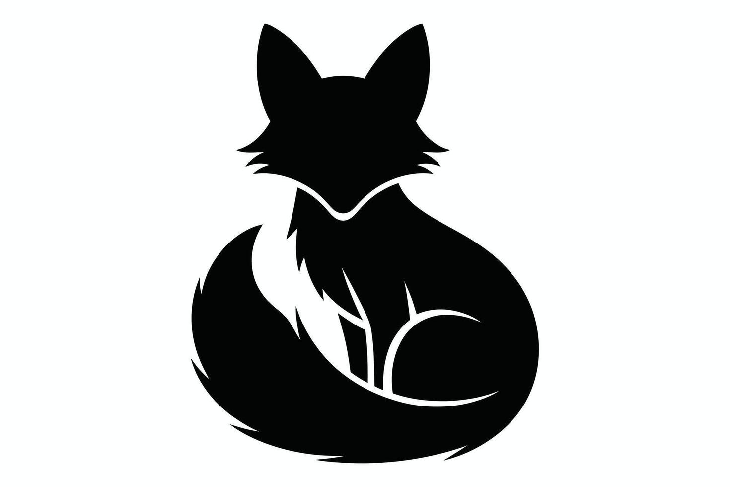 Black Fox Silhouette Curled Up on White Background vector