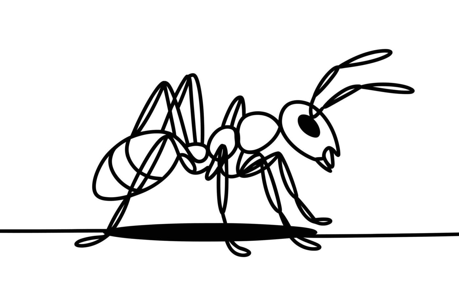Black and white outline drawing of an ant on a line vector