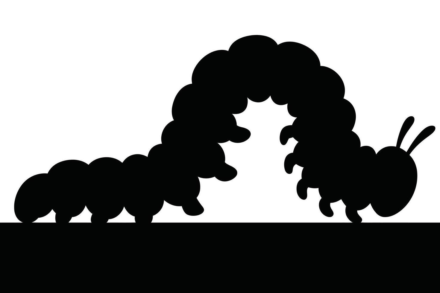 Black caterpillar silhouette arching over a black horizontal line on white background vector