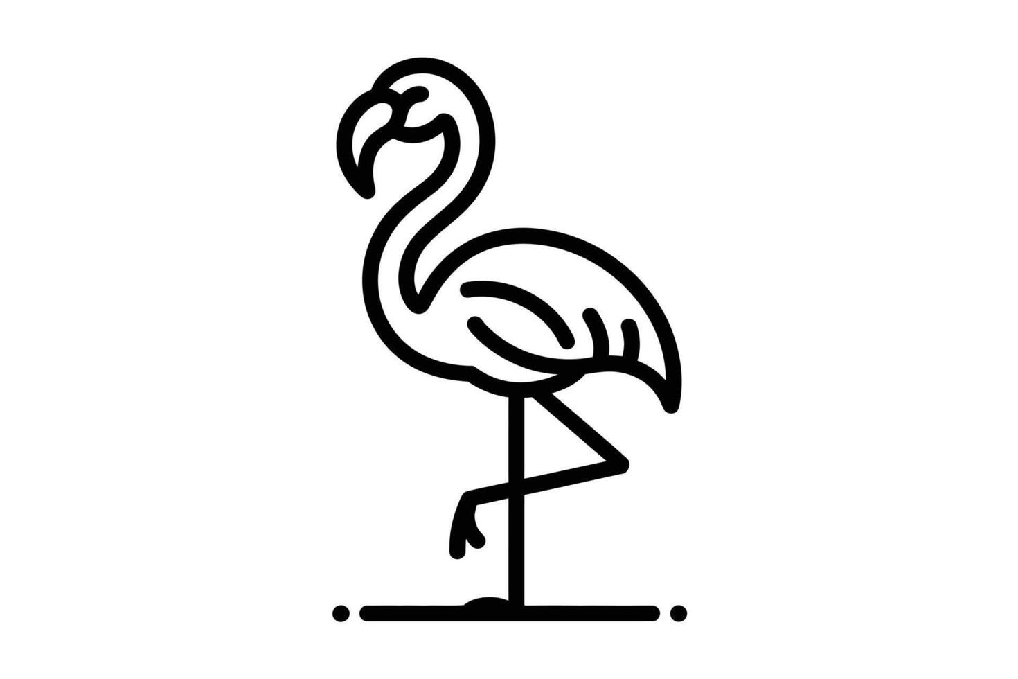 Black Line Art Flamingo Standing on One Leg bird animal vector
