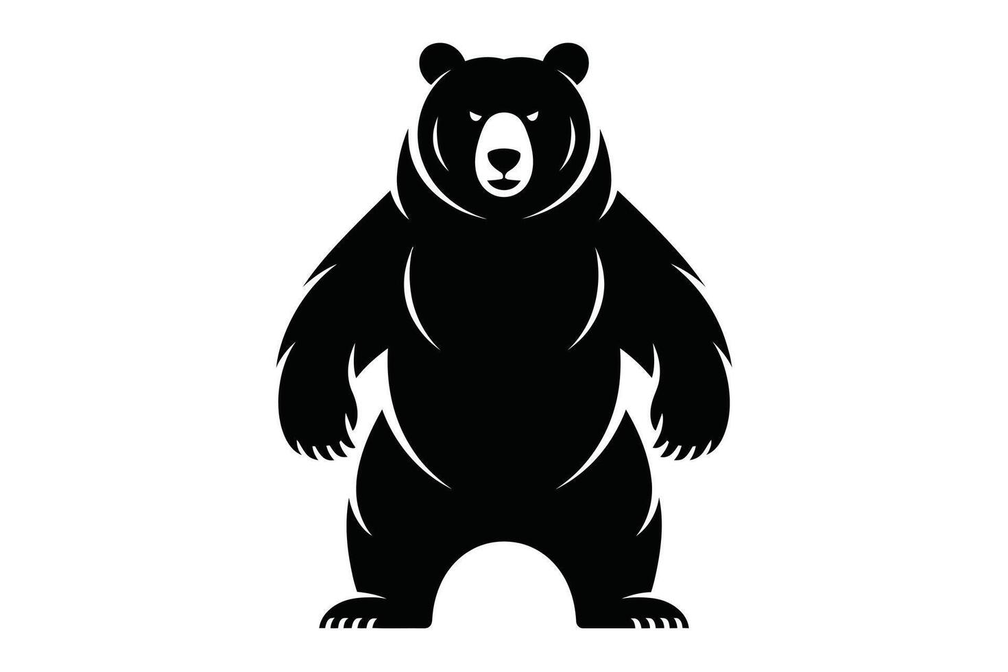 Black Bear Silhouette Standing Frontal on White Background vector