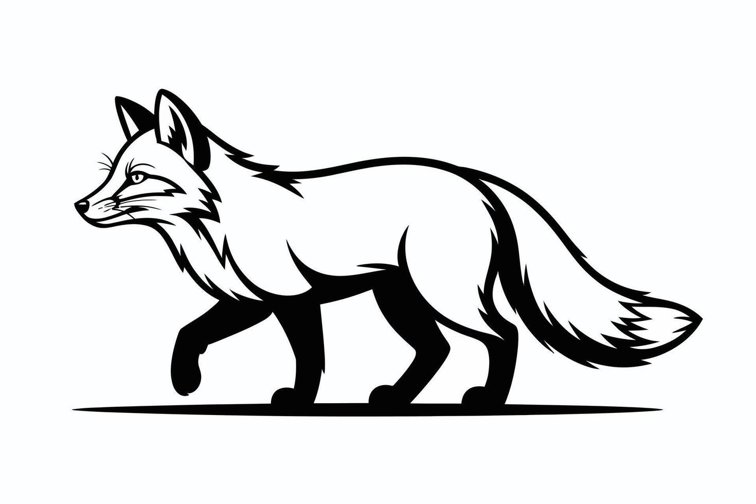 Black and White Fox Silhouette Walking on White Background vector