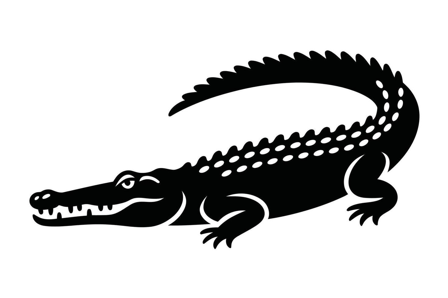 Black and White Alligator Illustration on White Background vector