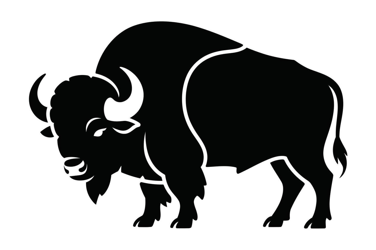 Black and white bison silhouette on white background vector