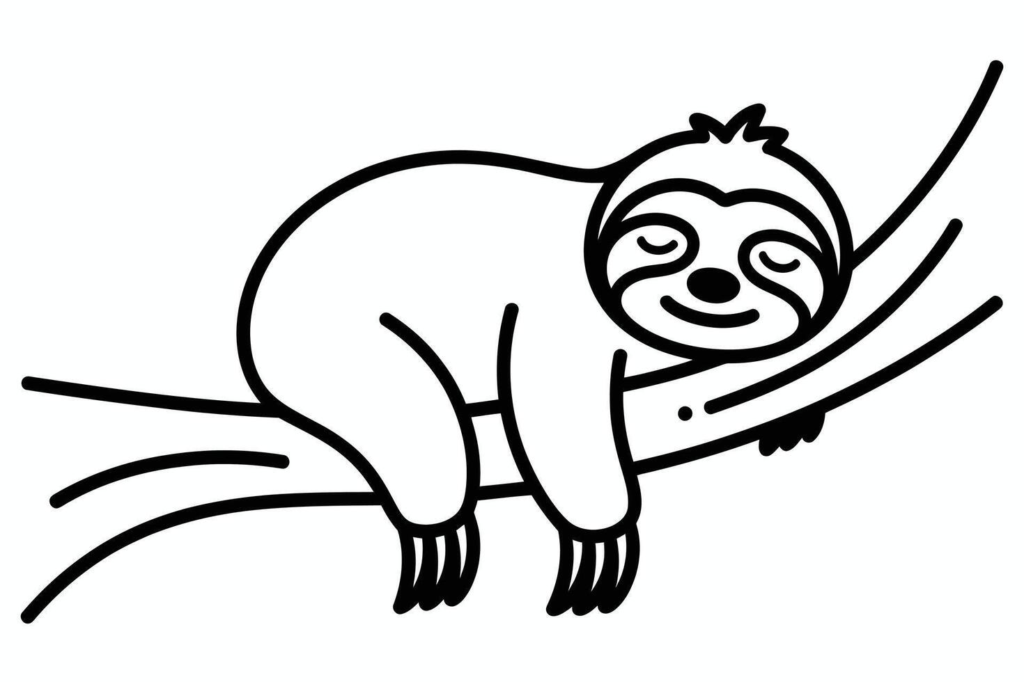 Black and White Sloth Cartoon Resting on a Branch animal vector