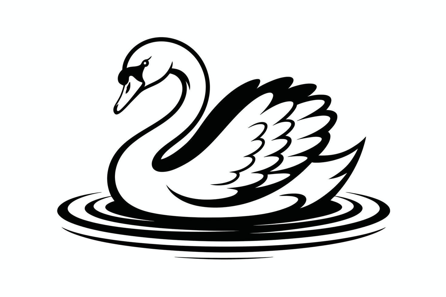 Black and white swan illustration on water with concentric circles vector