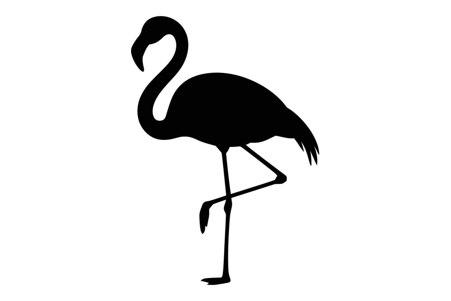 Black Flamingo Silhouette Standing on One Leg Against White Background vector