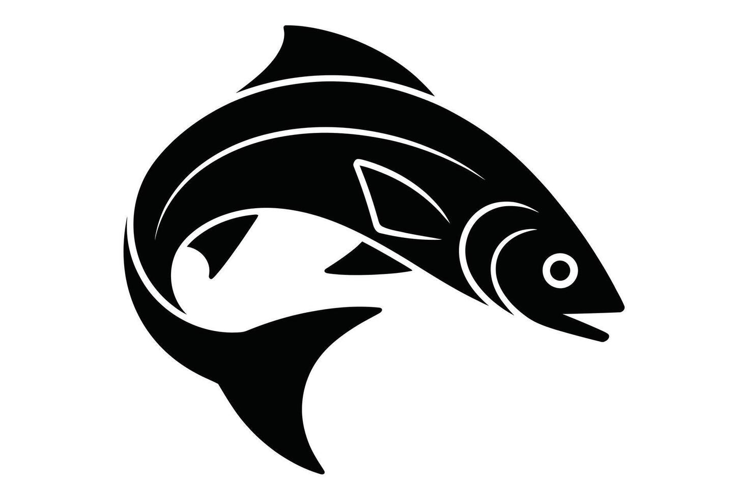 Black and White Fish Jumping Illustration salmon trout vector