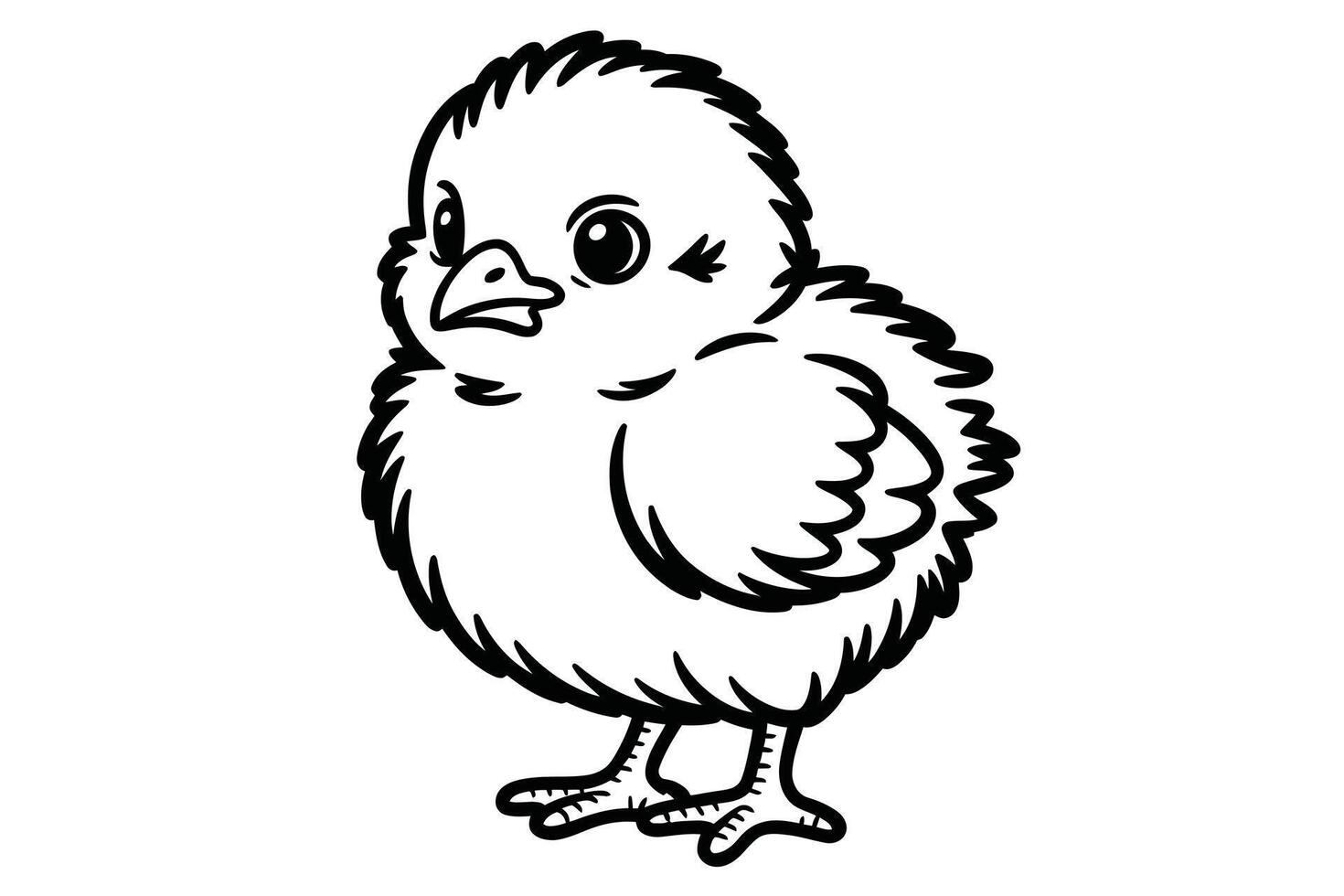 Black and white illustration of a chick standing on a white background vector