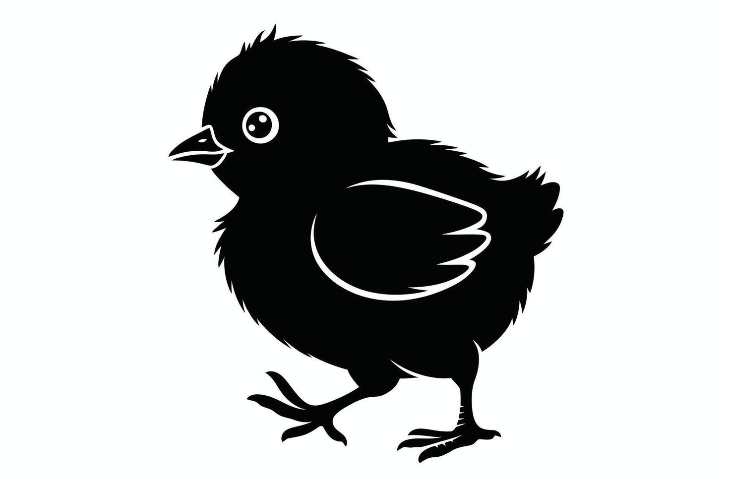 Black and white silhouette of a chick walking with a white background vector