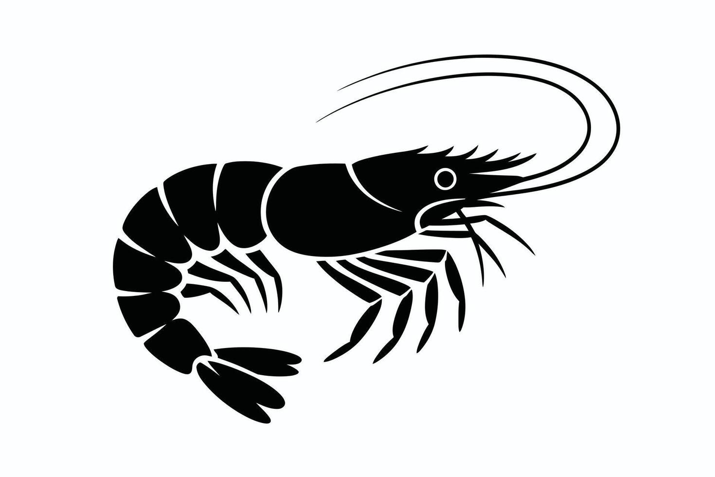 Black Shrimp Silhouette on White Background prawn seafood vector