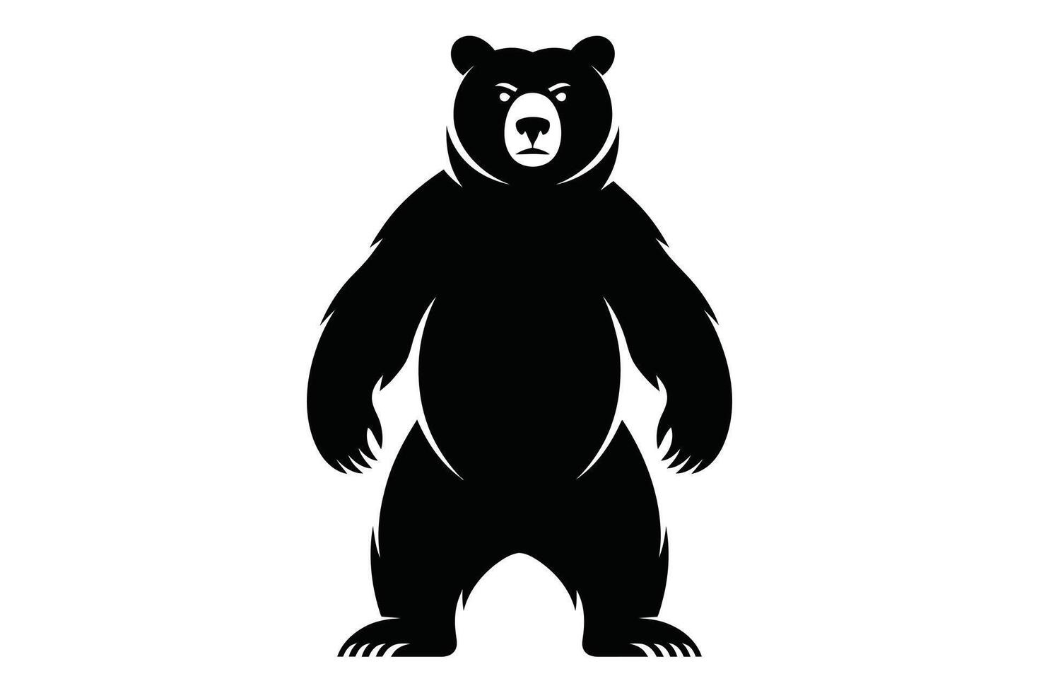 Black Bear Silhouette Standing Front View on White Background vector