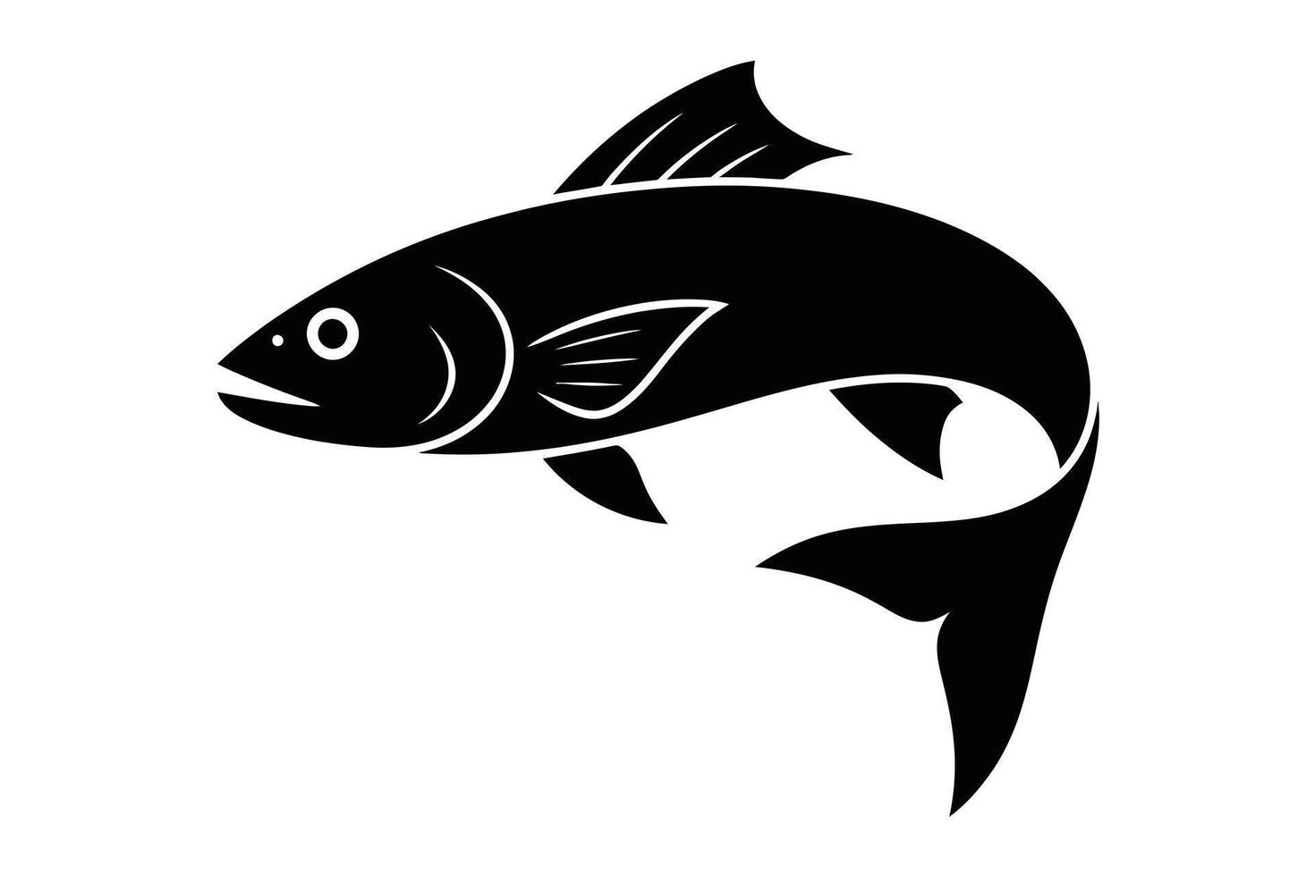 Black fish silhouette on white background with fins and tail vector