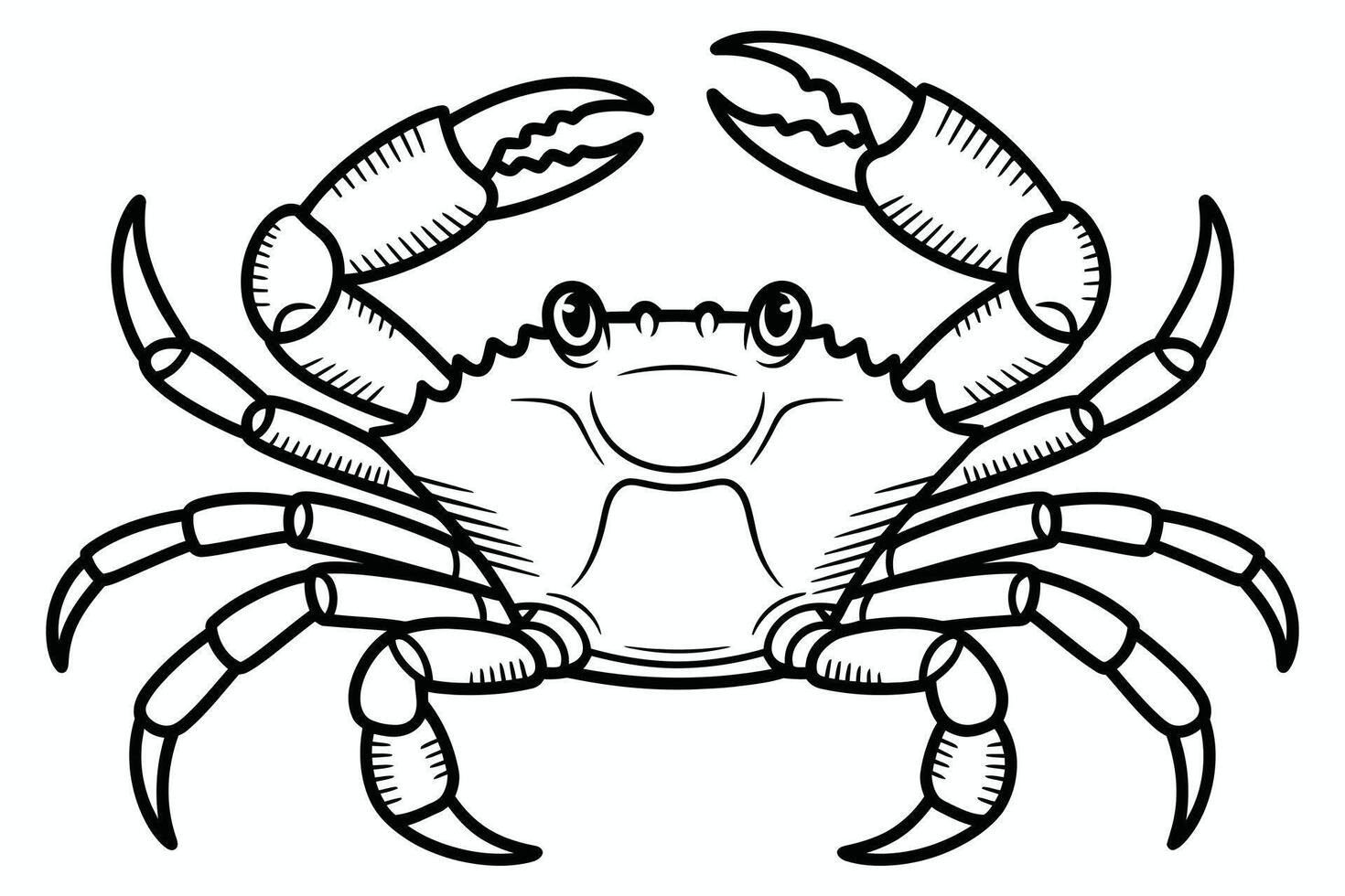 Black and white crab illustration with claws and legs on a white background vector
