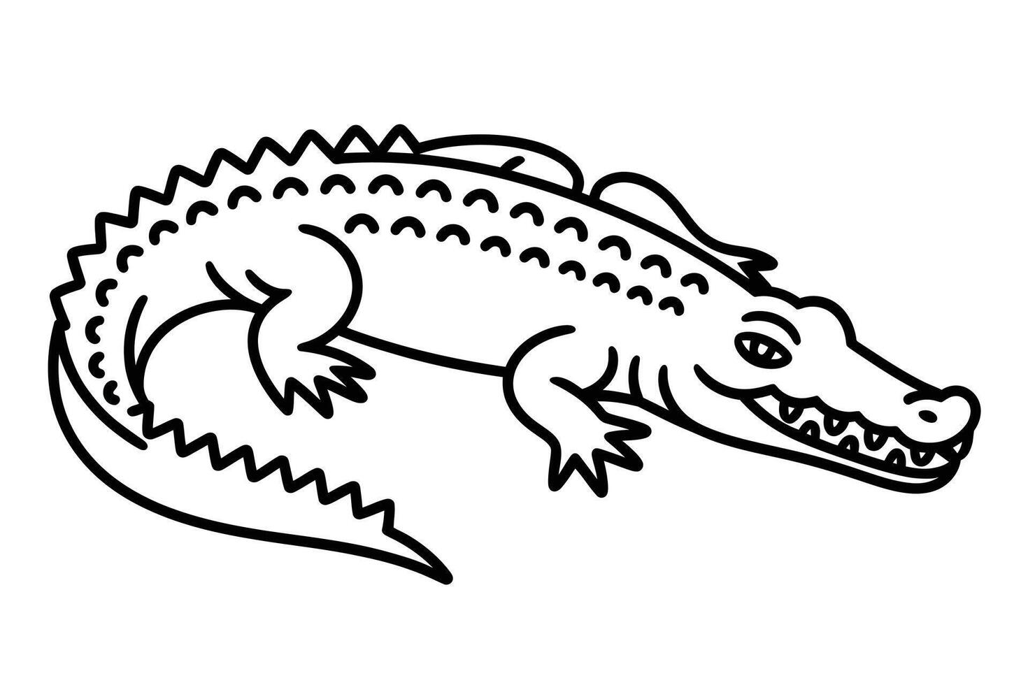 Black and white illustration of a crocodile with jagged spine and open mouth vector
