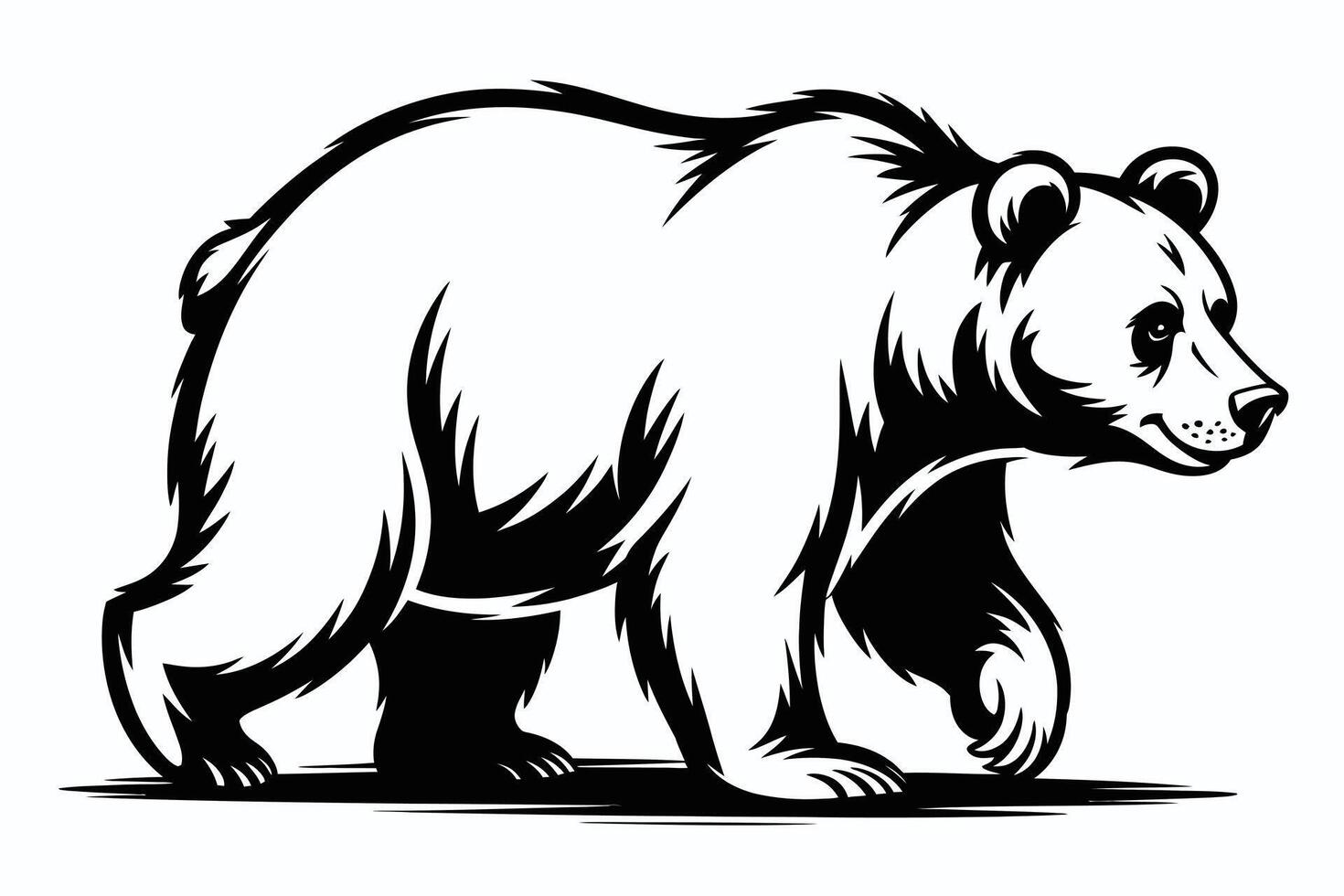 Black and White Bear Illustration Walking Profile grizzly vector