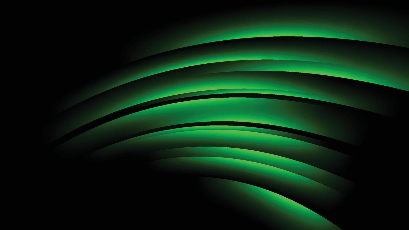 abstract green light trails on black background. neon glowing decoration vector