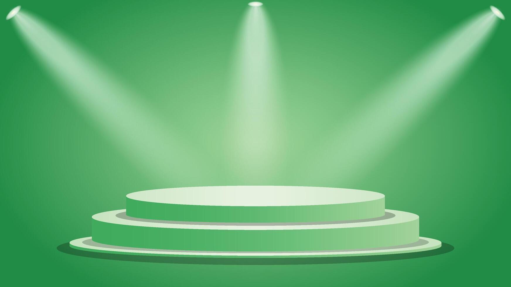 Vibrant green podium background featuring round stage and glowing spotlights ideal for product displays, presentations, advertising, banners, posters, and digital design projects vector