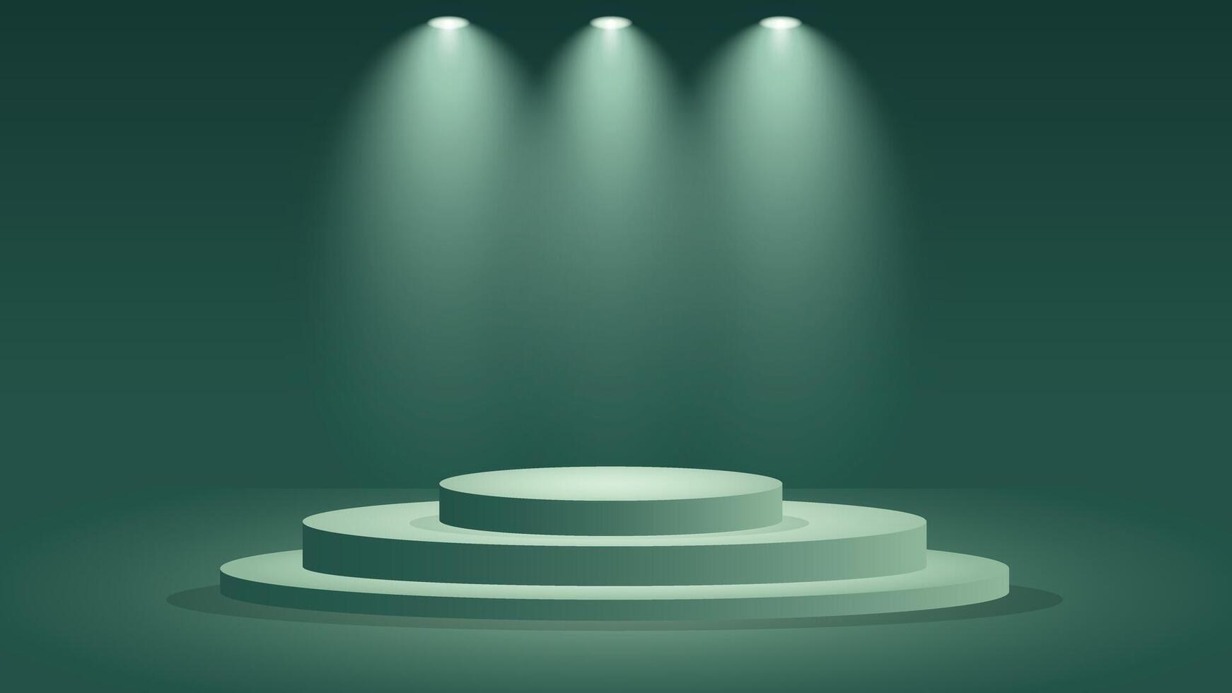 Green spotlight background featuring a round podium under bright lights perfect for product display showcases events and modern digital designs vector