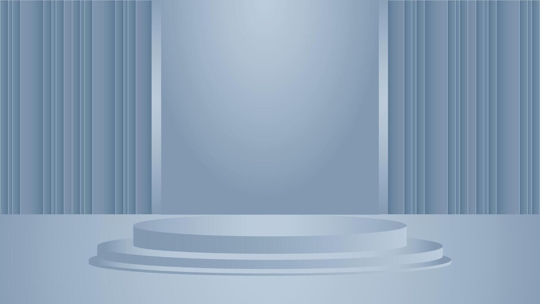 Elegant blue podium background featuring round stage and vertical striped wall ideal for product showcases, presentations, banners, posters, and digital display design projects vector