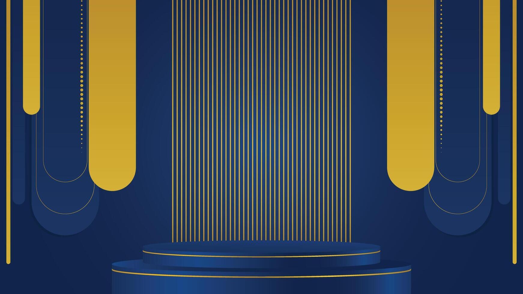 Elegant blue background featuring a golden podium stage with vertical lines perfect for luxury designs, product displays, banners, posters, presentations, digital art, and creative projects vector