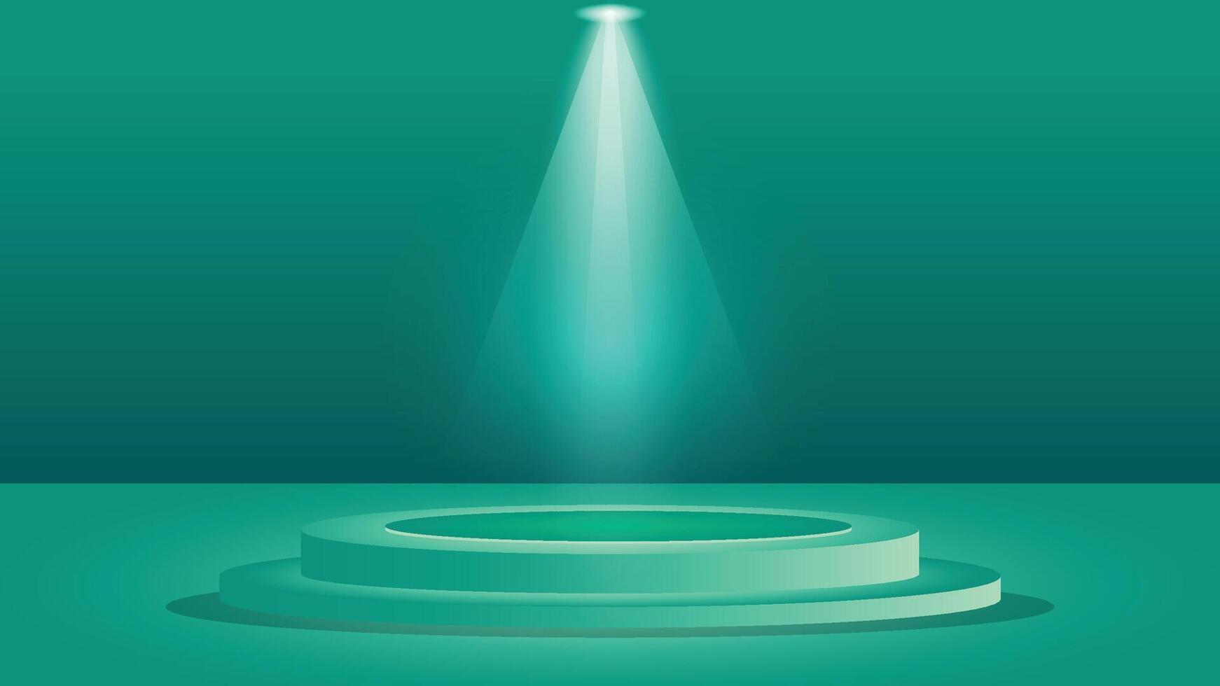 Stylish green background featuring a round podium under a bright spotlight perfect for product displays, presentations, advertising, banners, posters, digital art, and creative design projects vector