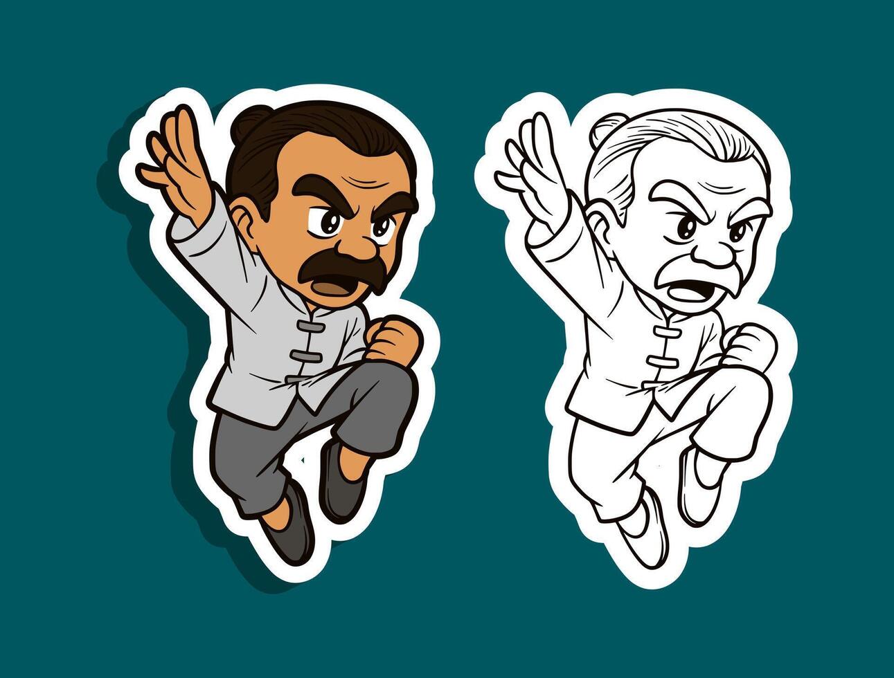 Martial arts cartoon characters stickers vector