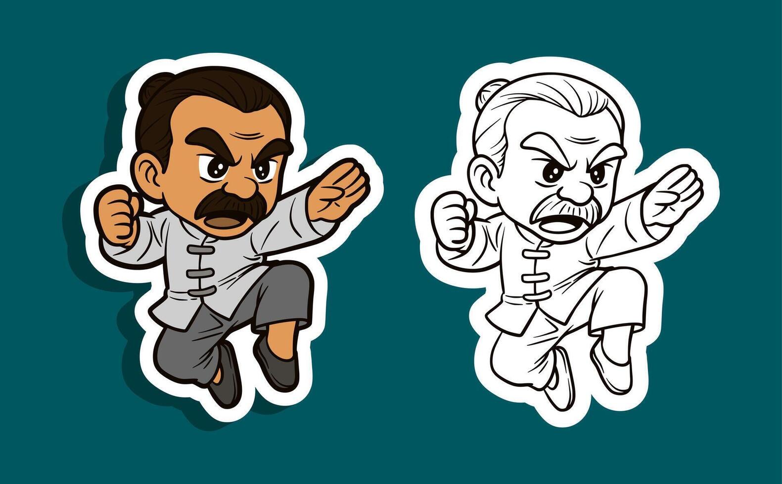 Kung fu cartoons in action poses vector