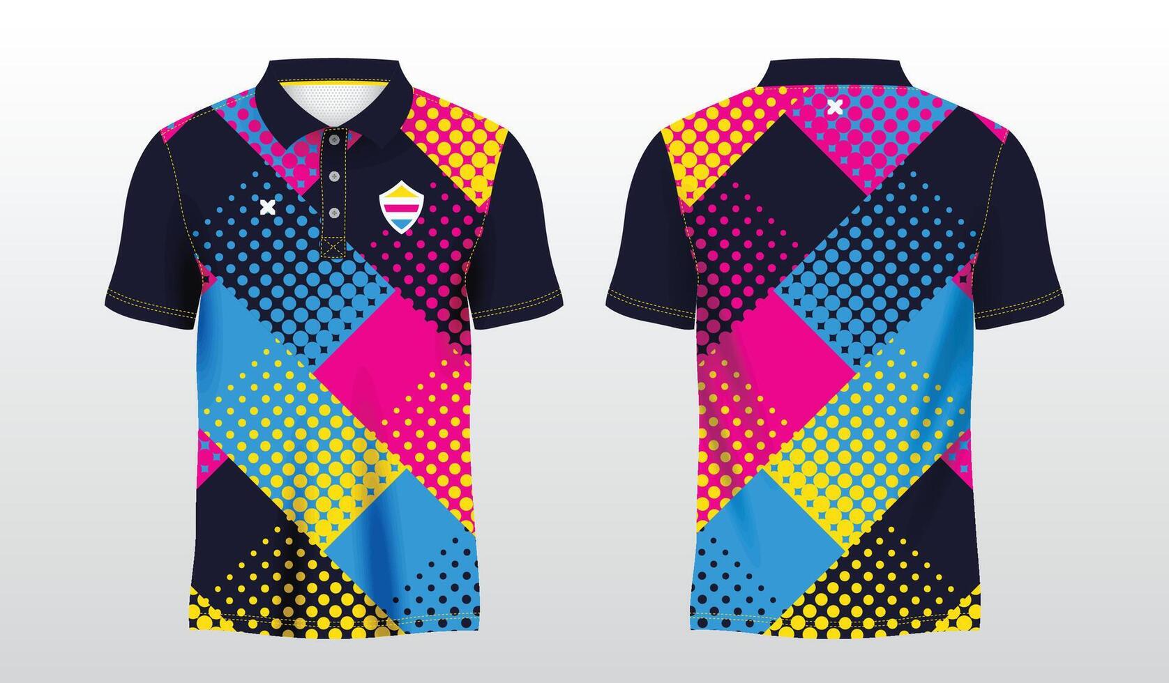 abstract colorful blue pink and yellow polo sport shirt sublimation jersey design vector