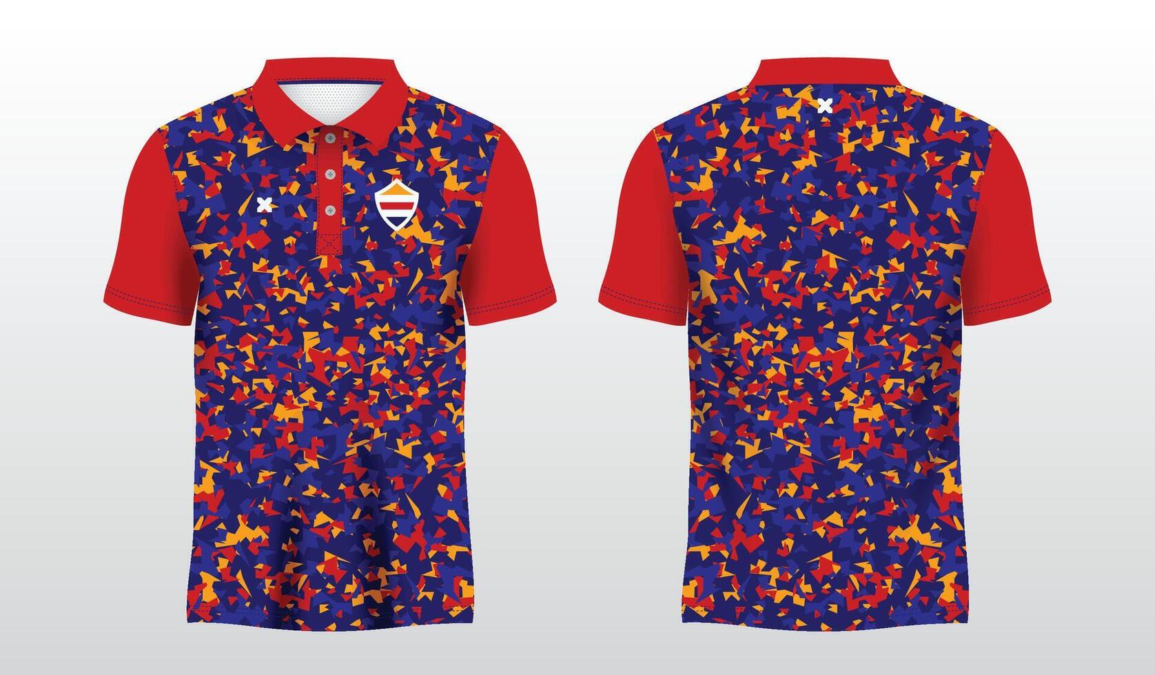 abstract camo red blue and yellow polo sport shirt sublimation jersey template vector