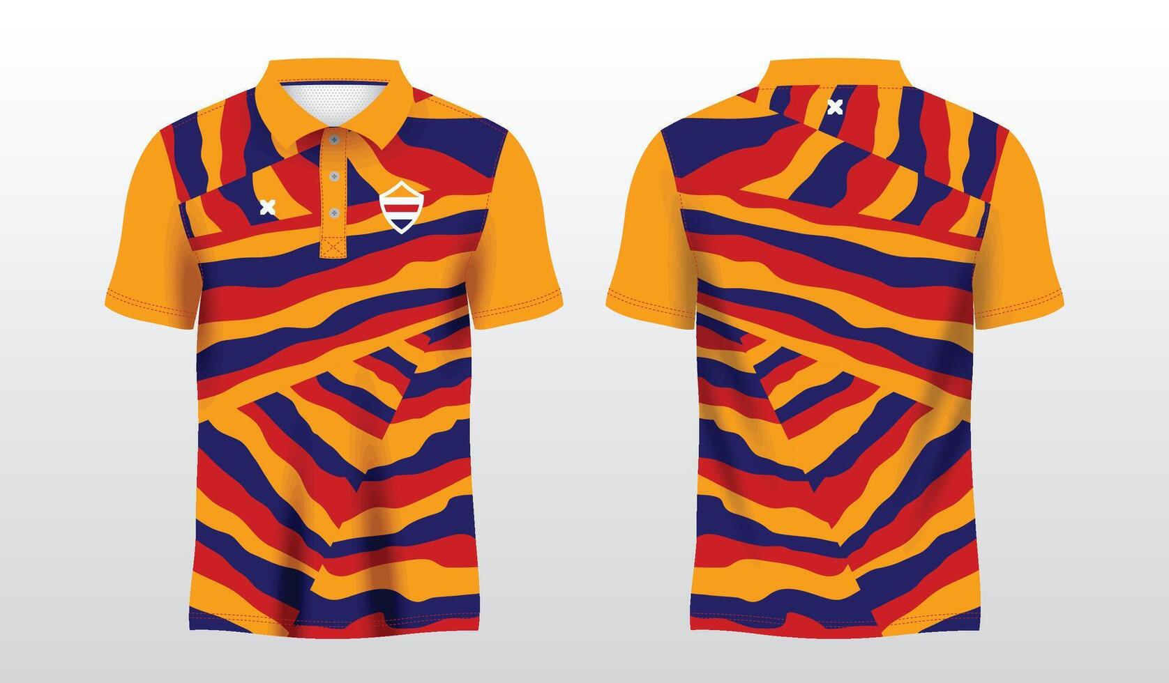 camo abstract red blue and yellow polo sport shirt sublimation jersey template vector