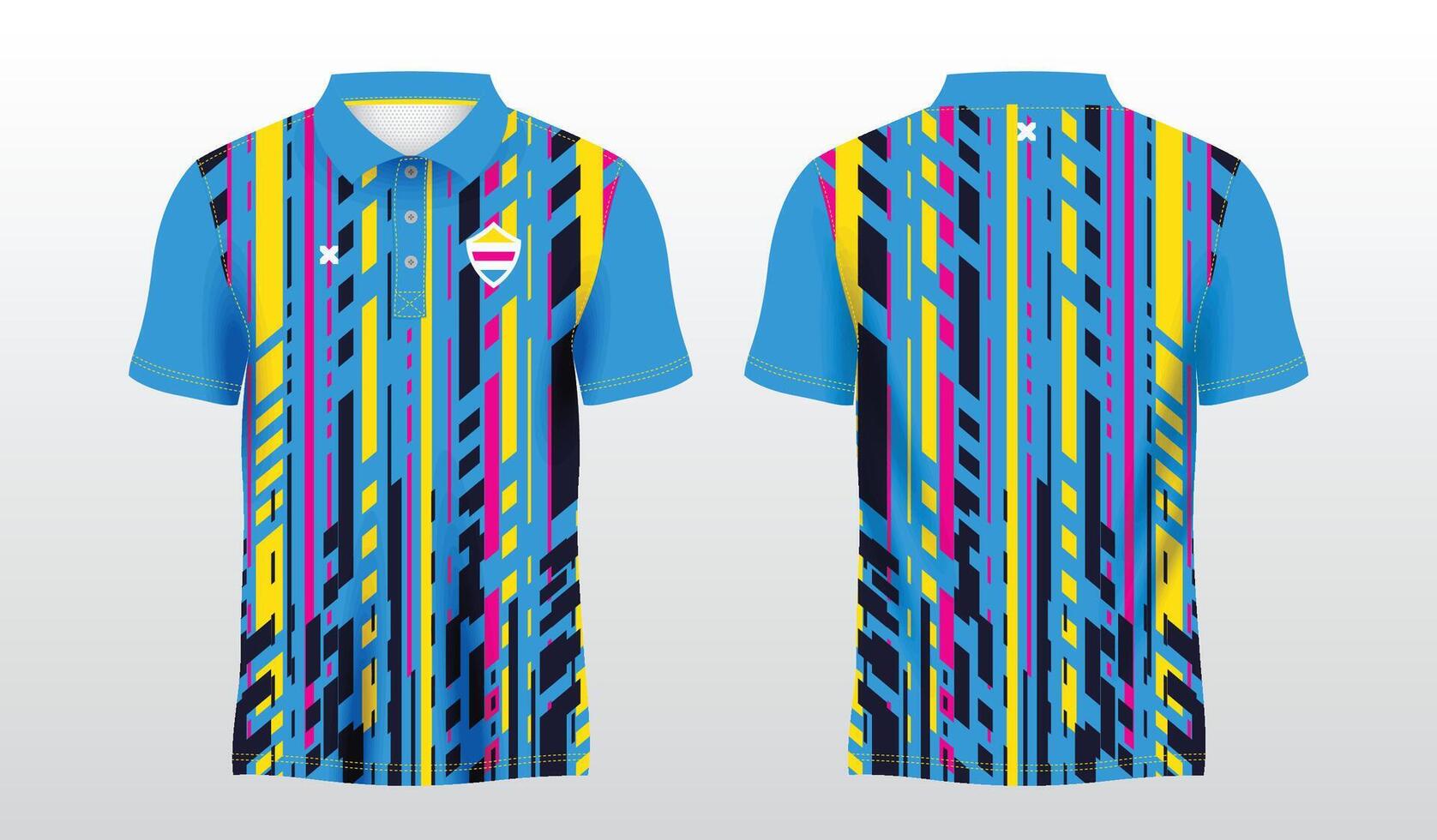 blue pink and yellow polo sport shirt sublimation jersey template vector