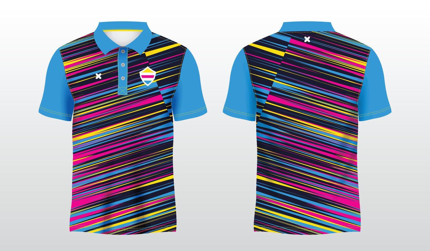 abstract colorful blue pink and yellow polo sport shirt sublimation jersey template vector