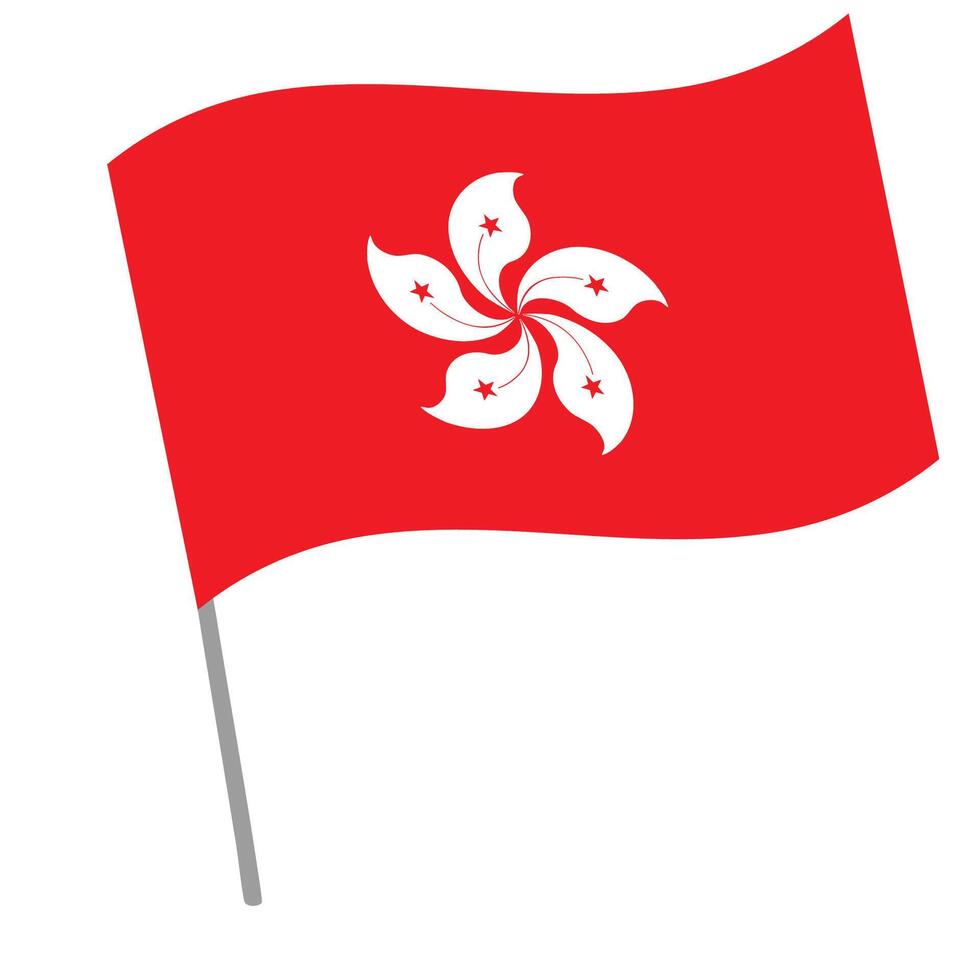 Hong Kong national flag flutters with flagpole vector