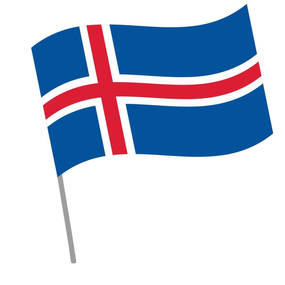 Iceland national flag flutters with flagpole vector