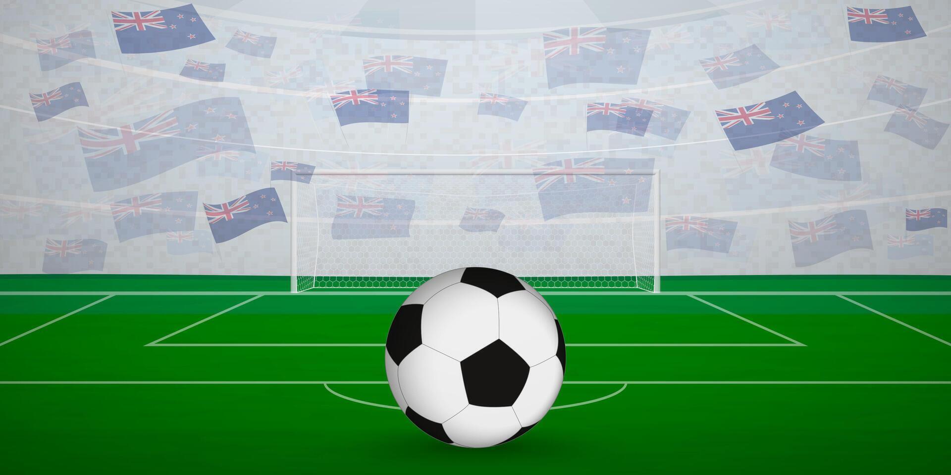 New Zealander Football Arena Full of Fans with National Flags, Sports Event Illustration. vector