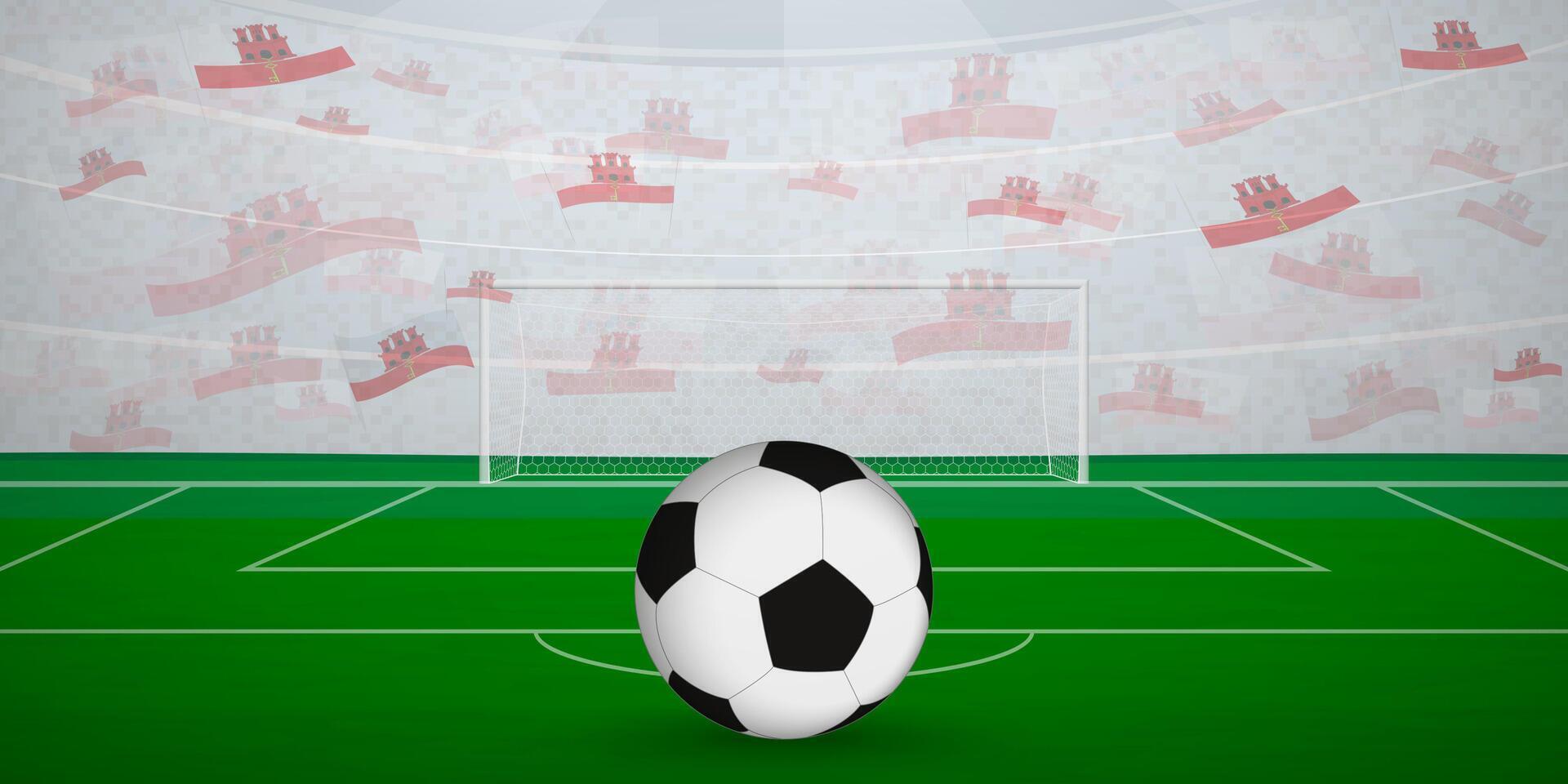 Gibraltarian Football Arena Full of Fans with National Flags, Sports Event Illustration. vector