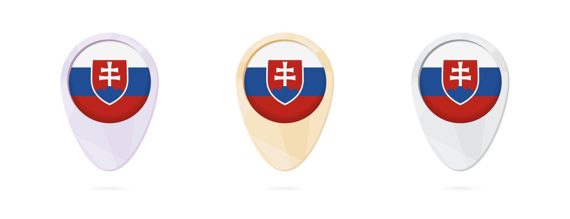Map markers with flag of Slovakia, 3 color versions. vector